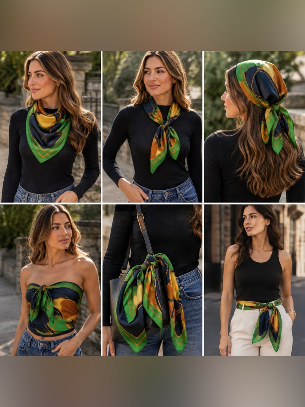 totes Rain Scarf Water Repellent Green, Navy, & Brown Floral Silky Accent Scarf